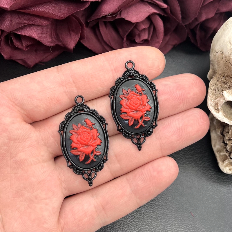 4pcs Gothic Red Rose Cameo Cha - Flower Preservation Resin recension och pris